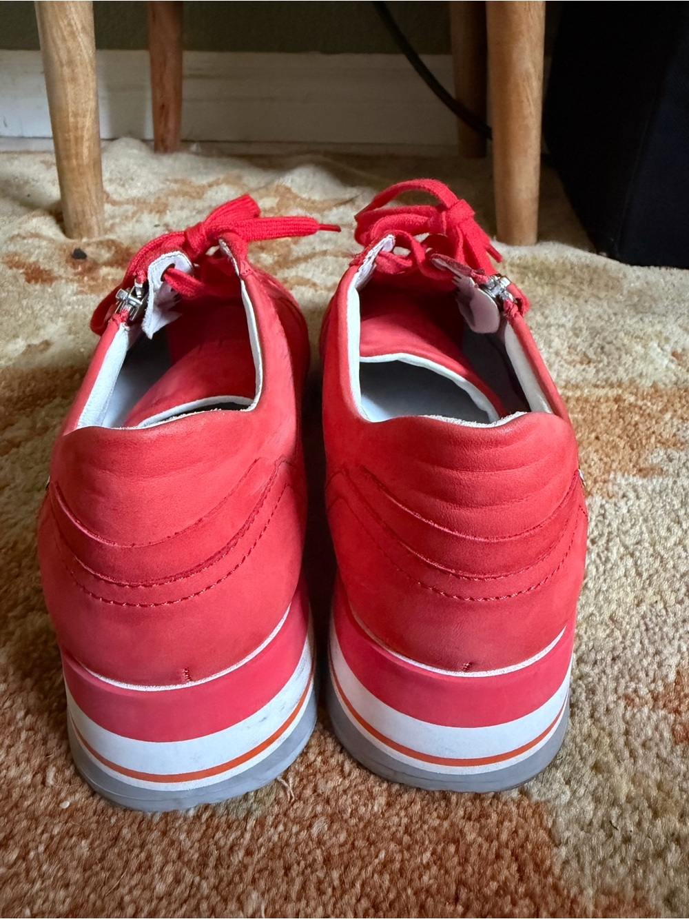 Mephisto OLIMPIA- Cranberry Red Suede Platform Sneaker with Side Zipper - Picture 3 of 16